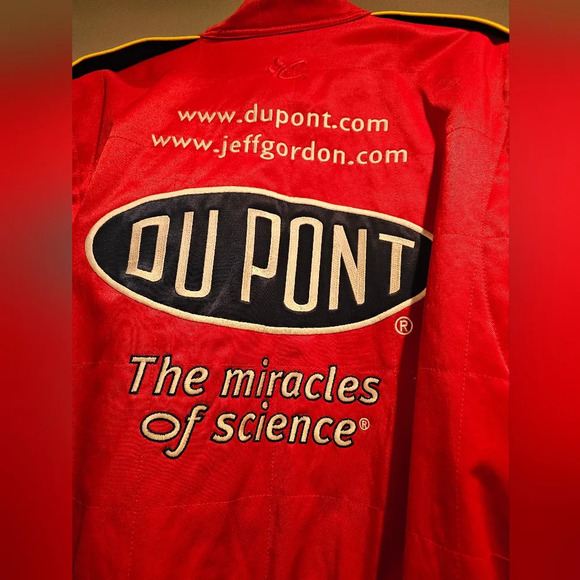 Dupont Jeff Gordon Red Racing Jacket snap front flames on sleeves Size Large - Picture 12 of 14